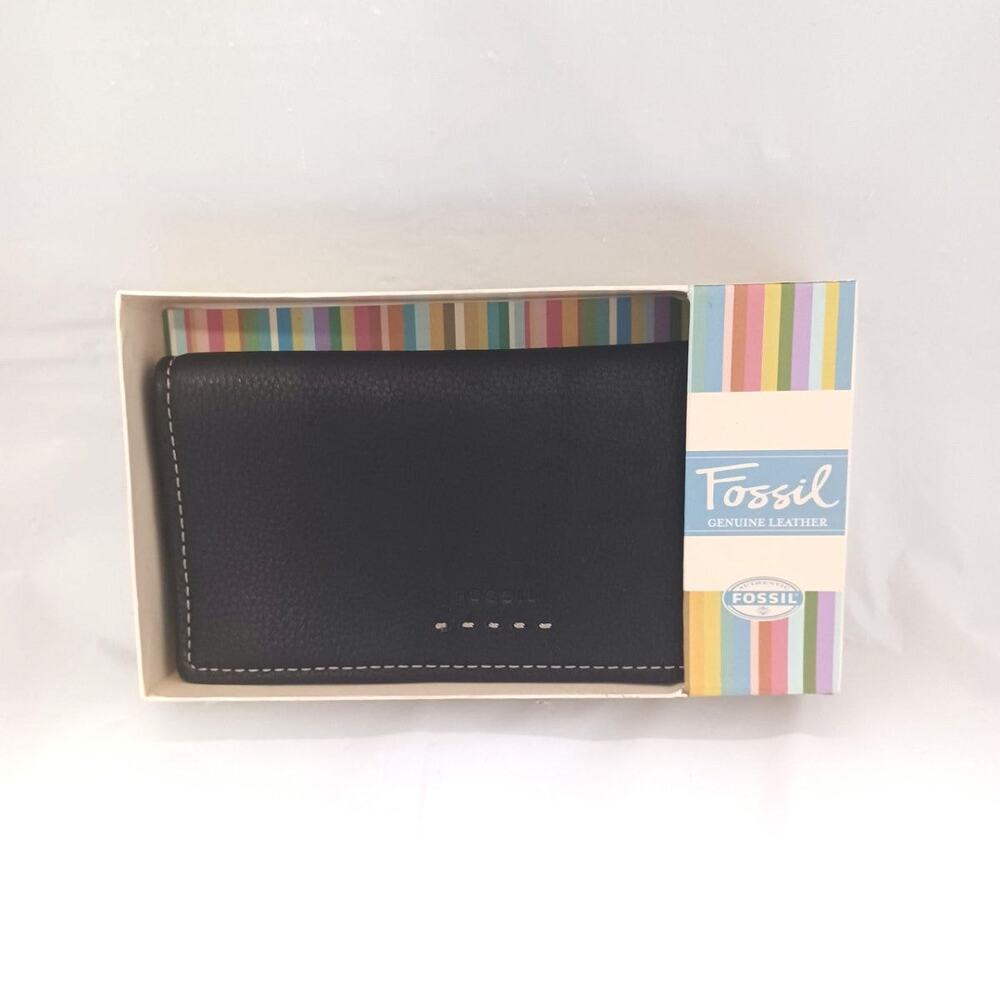 Vintage Fossil Pop Stitch Pebbled Leather Wallet Dark Brown